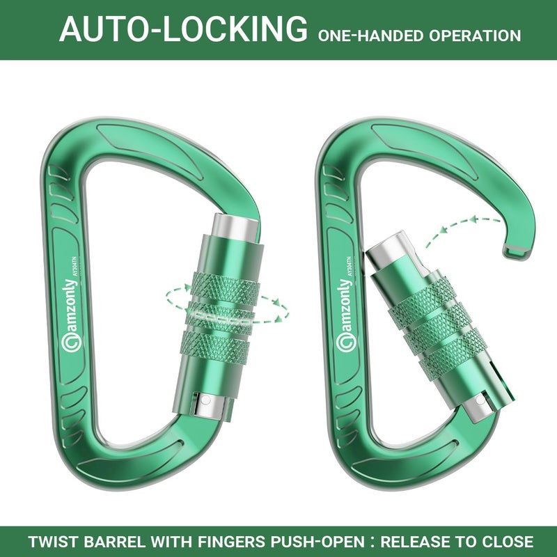 Amzonly 3inch Auto Locking Carabiner Clips Heavy Duty, 12KN /2697lbs Lightweight keychain carabiners, Sturdy Twist Lock Caribeeners for Camping Hiking Hammock Swing Backpack, dog leash and Harness etc - Image 2